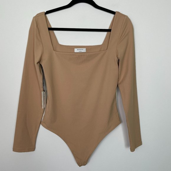 Aritzia Tops - Aritzia Babaton Contour Squareneck Long Sleeve Thongback Bodysuit Classic Tan
